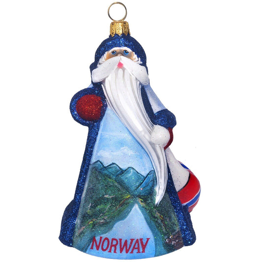 Joy to the World Glitterazzi Norway Santa Polish Glass Christmas Ornament