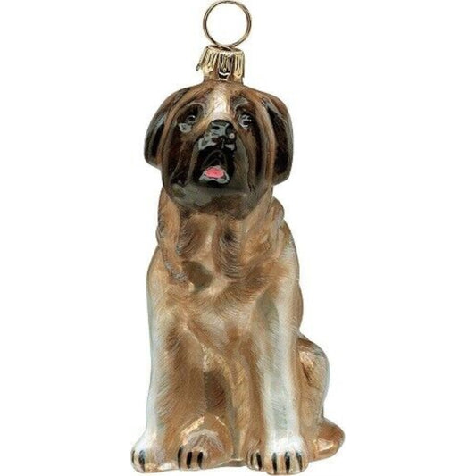 Joy to the World Mastiff Dog Polish Blown Glass Christmas Ornament Decoration Made in Poland