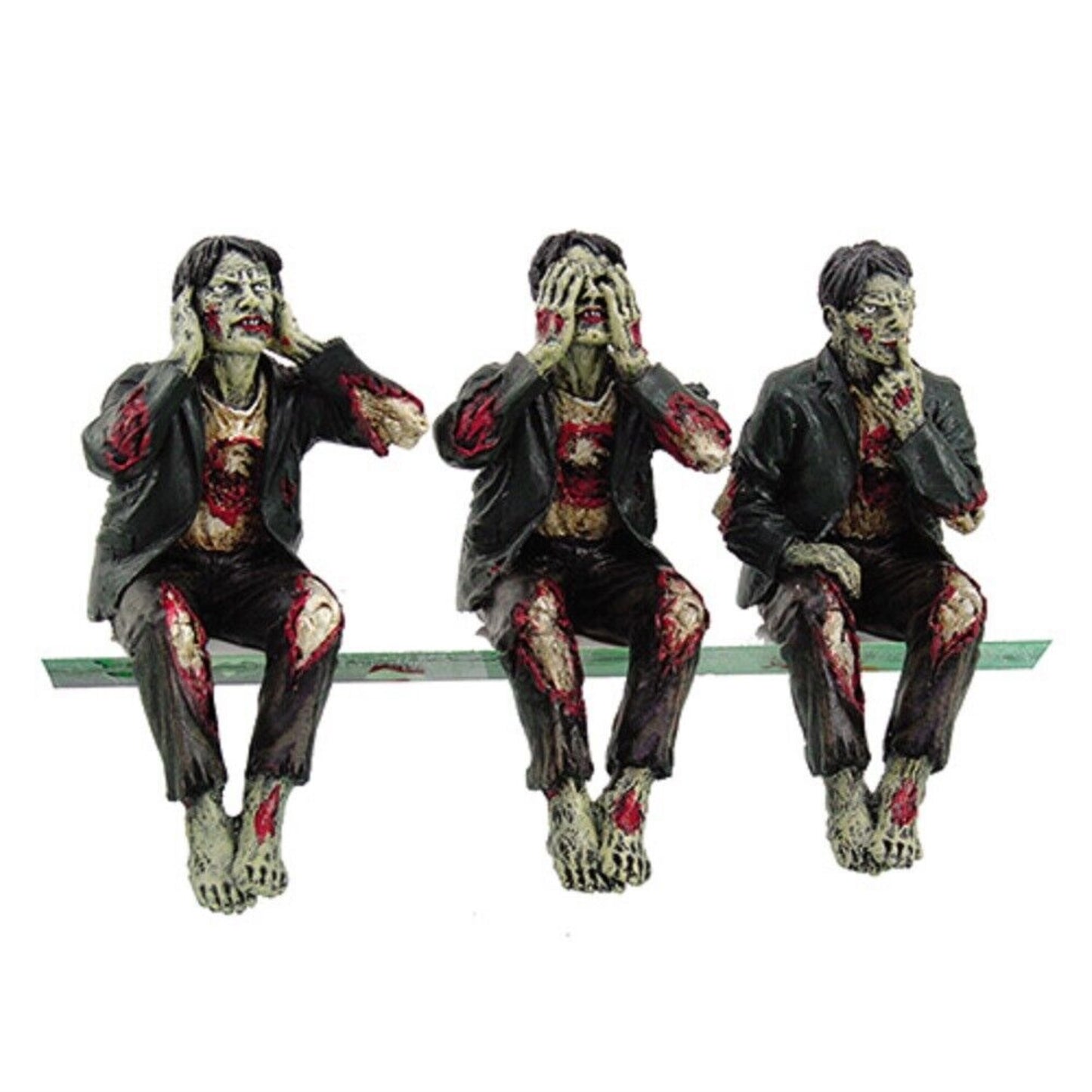 Zombie Undead See Hear Speak No Evil Set of Shelf Sitters Computer Top Statue Figurines