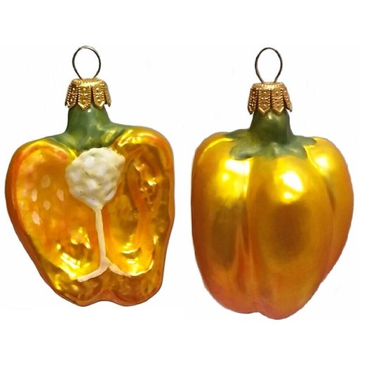 Pinnacle Peak Trading Half of a Yellow Bell Pepper Polish Glass Christmas Ornament Set of 2 Decoration