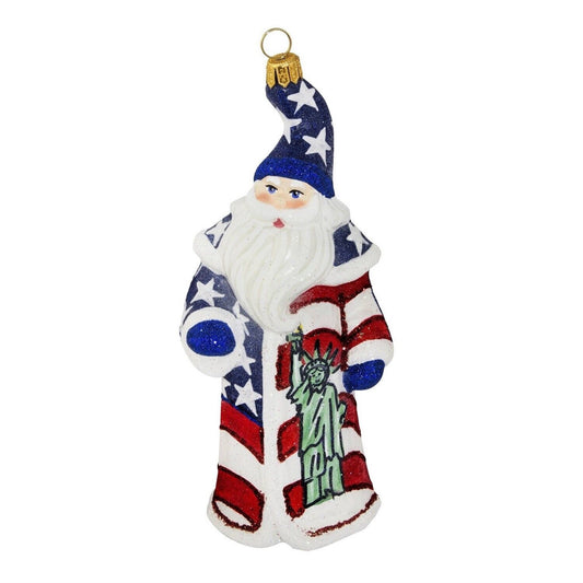 Joy to the World Glitterazzi Land Of The Free Santa Polish Glass Christmas Ornament America USA