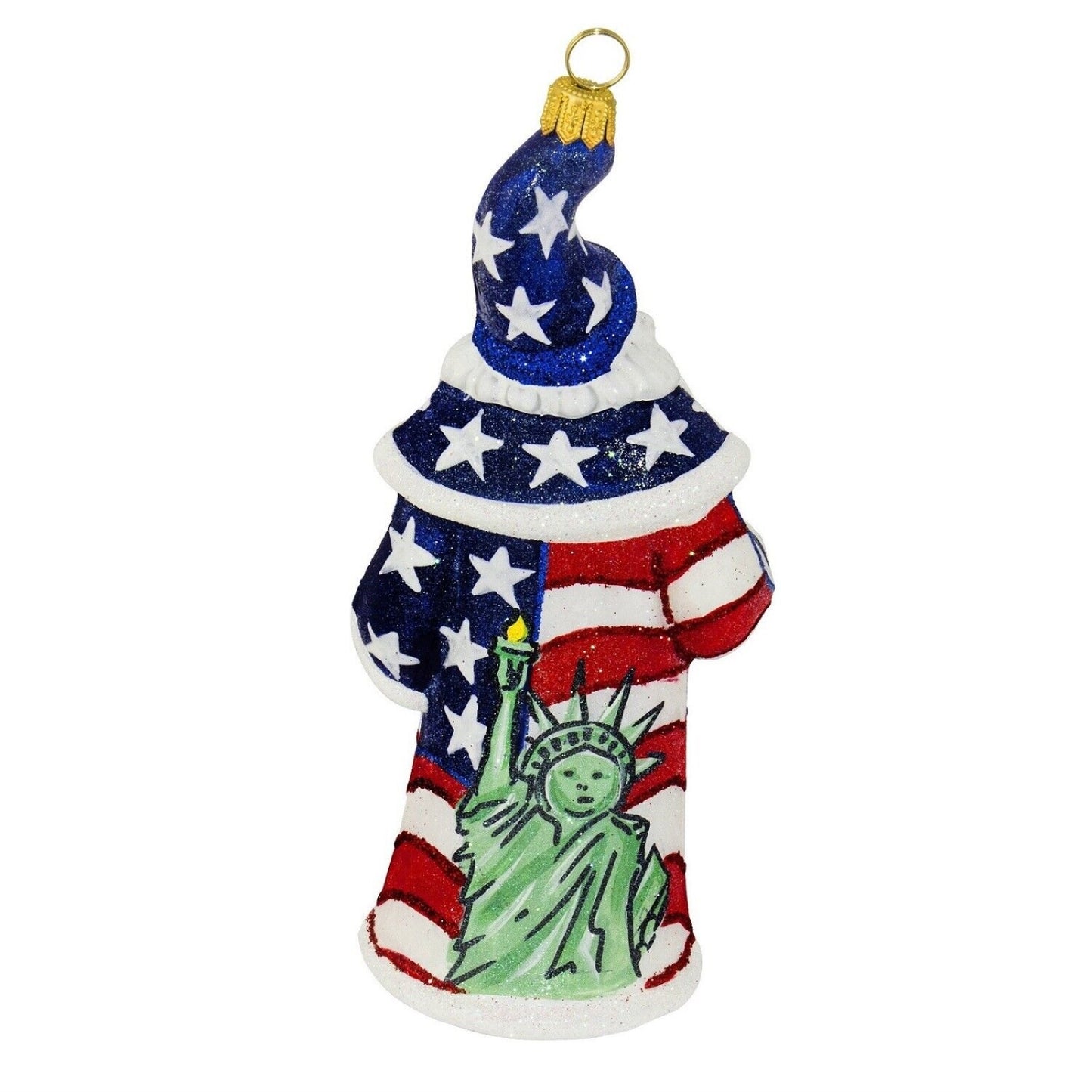 Joy to the World Glitterazzi Land Of The Free Santa Polish Glass Christmas Ornament America USA