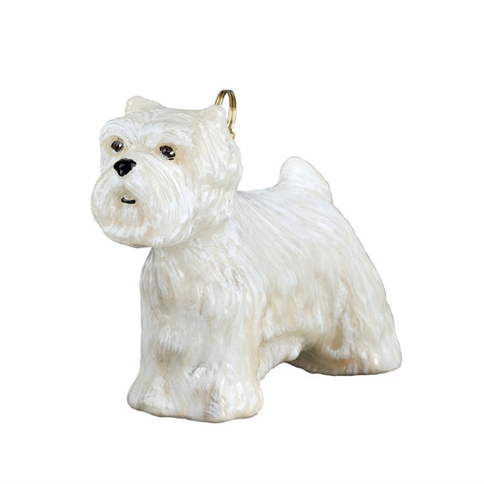 Joy to the World West Highland White Terrier Standing Westie Polish Glass Christmas Ornament