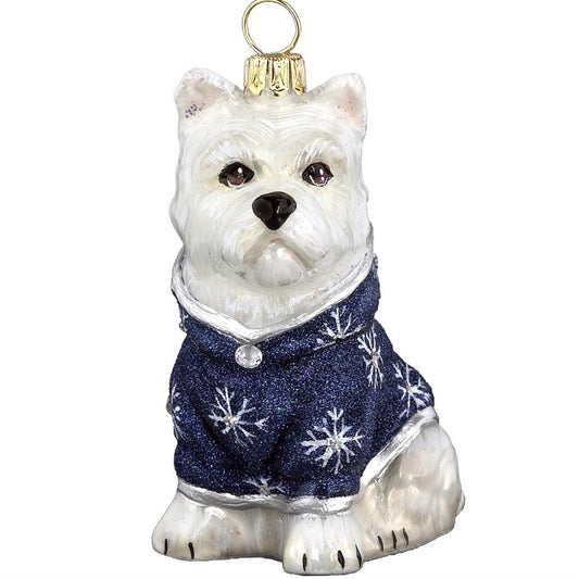 Joy to the World Diva West Highland Terrier Westie Snowflake Coat Polish Glass Christmas Ornament