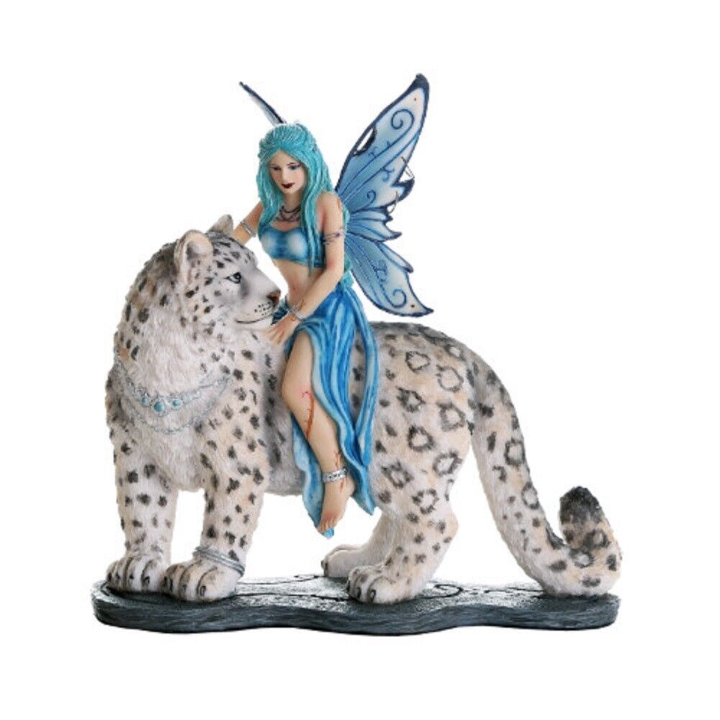 Companion Fairy Hima with Snow Leopard Collectible Decorative Statue Figurine 8 inch