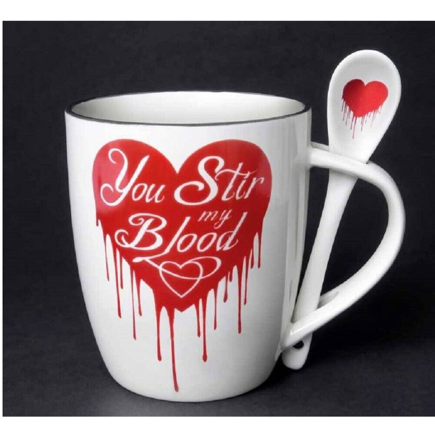 You Stir My Blood Ceramic Mug and Spoon Set 13 ouncee
