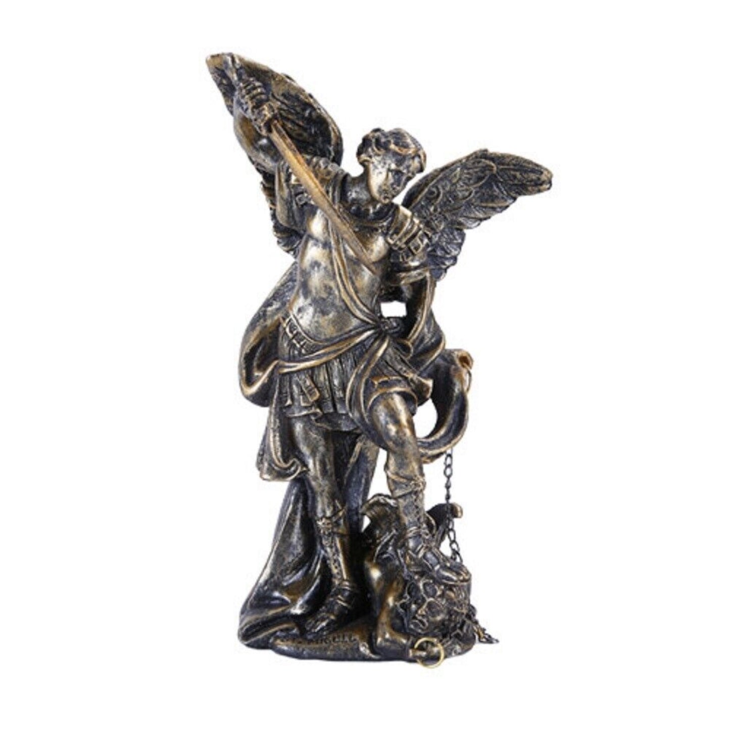 Bronzed Small Saint Michael Figurine Made of Polyresin 4.75 inch