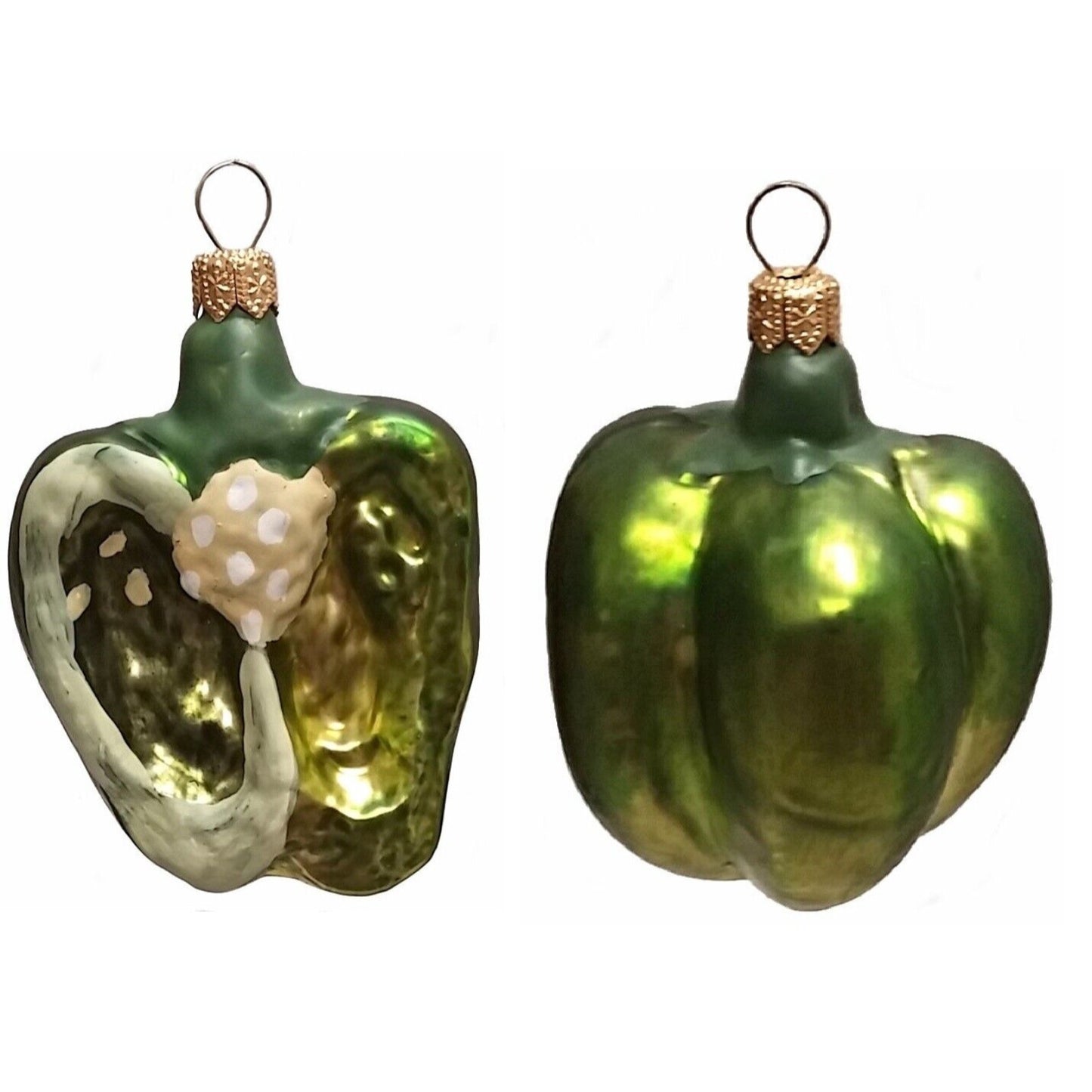 Pinnacle Peak Trading Half of a Green Bell Pepper Polish Glass Christmas Ornament Set of 2