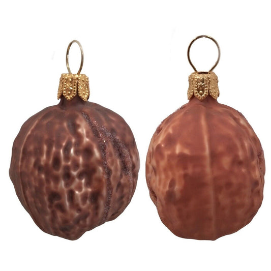 Pinnacle Peak Trading Shelled Walnuts Polish Mouth Blown Glass Christmas Ornament Set of 2