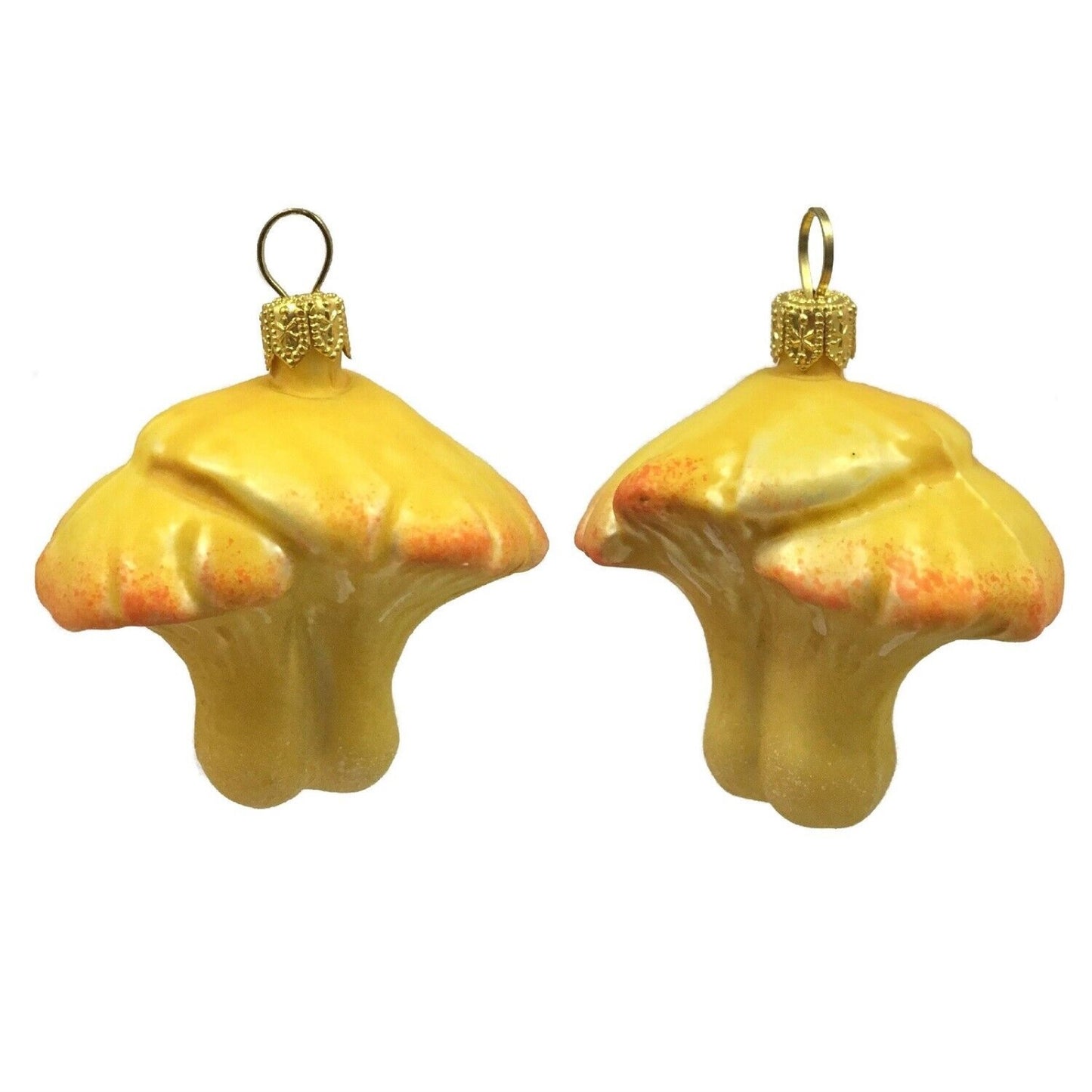 Pinnacle Peak Trading Yellow Mushrooms Polish Glass Christmas Tree Ornament Fungus Holiday Decoration Set of 2