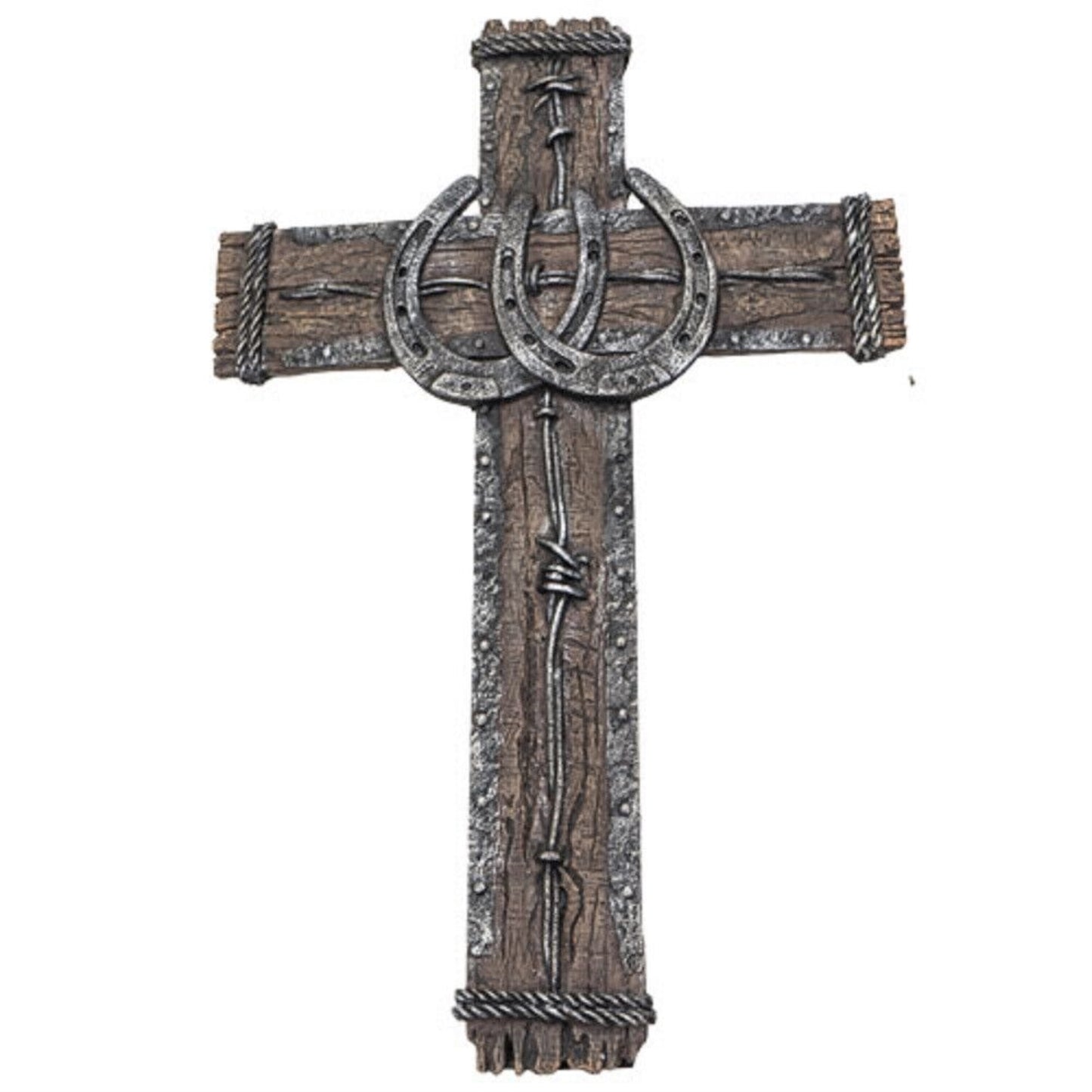 Western Horseshoe Crucifix Religious Home Decor Wall Plaque 20 Inch