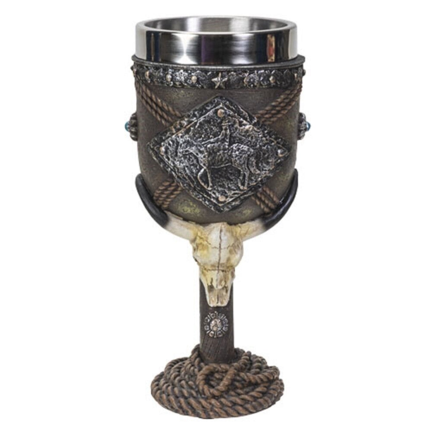 Western Cowboy Wine Goblet Chalice Cup Resin Body Stainless Steel Cup 6 ounce