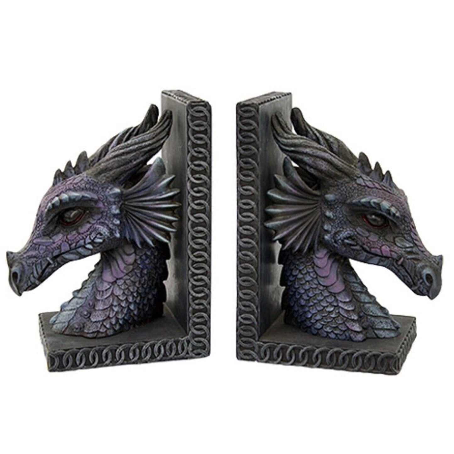Gothic Purple Dragon Bookends Mystic Book Ends Set 8.4 x 7.75 inch