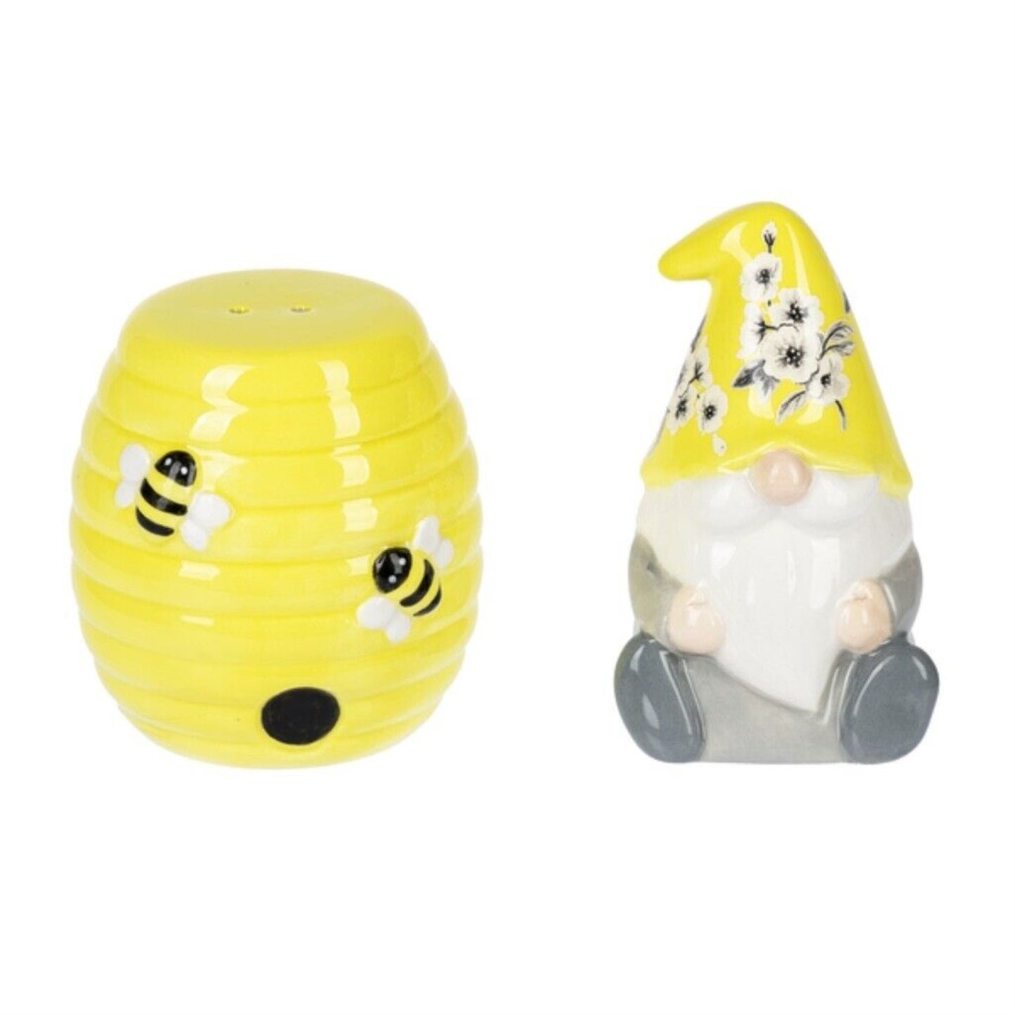 Tabletop Bee Gnome and Beehive Salt and Pepper Set Made from Dolomite