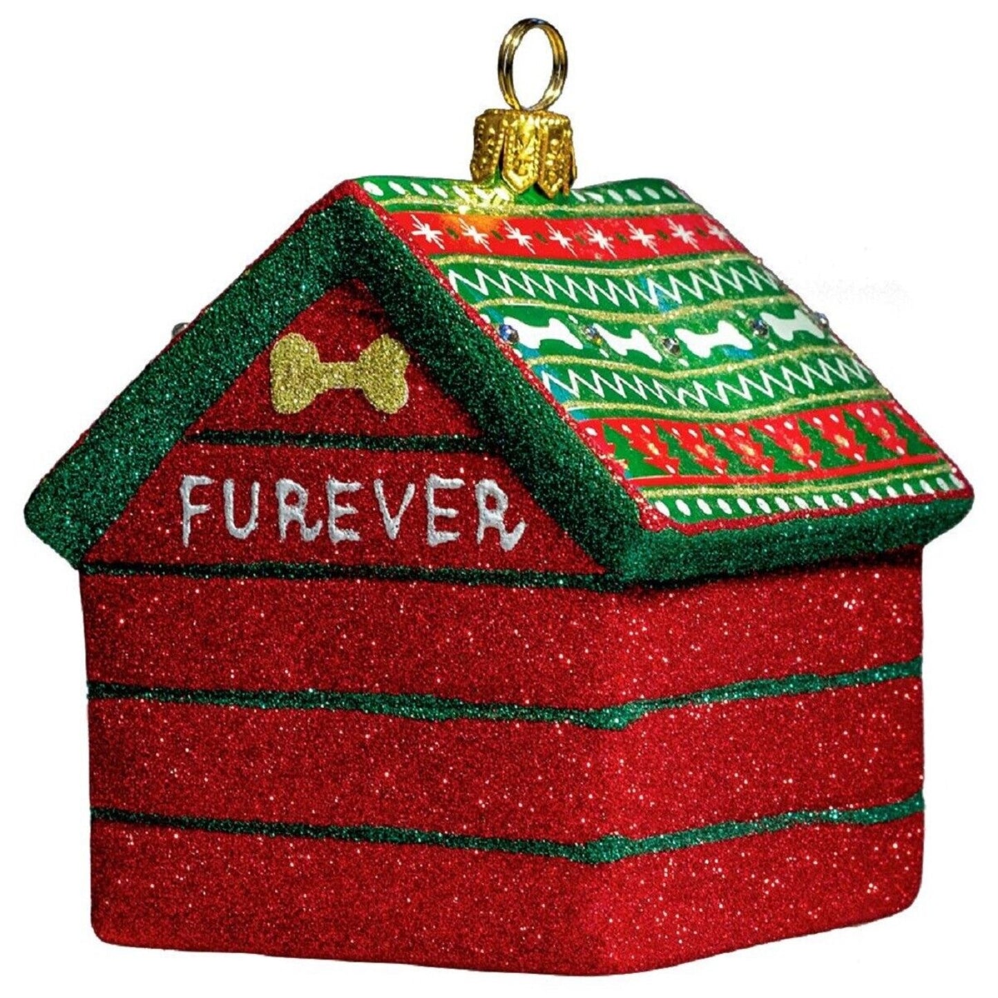 Joy to the World Best Friend Dog House Polish Glass Christmas Ornament