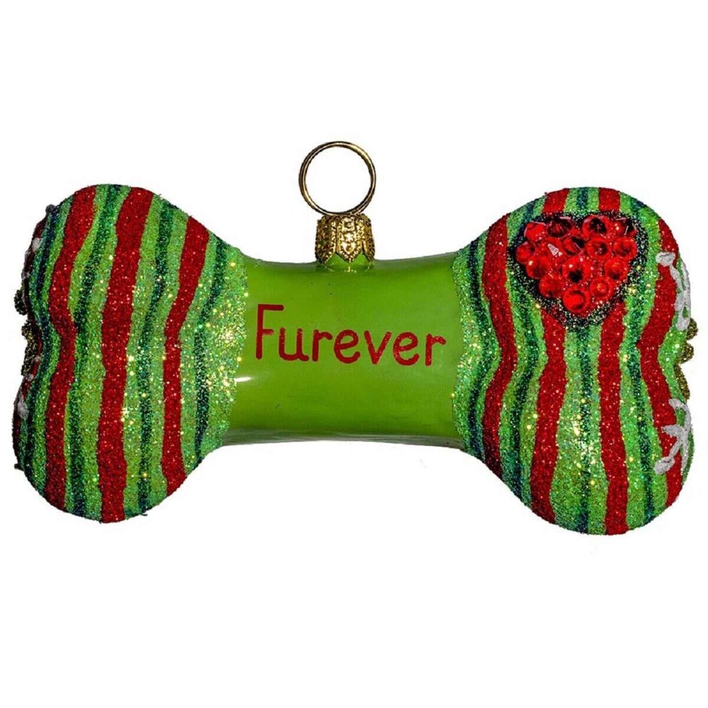 Joy to the World Best Friends Furever Dog Bone Polish Glass Christmas Ornament