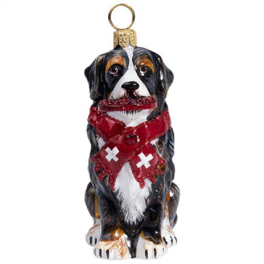 Joy to the World Bernese Mountain Dog with Crystal Flying Disc And Scarf Polish Dog Ornament