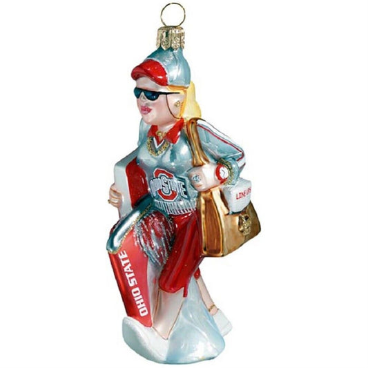 Joy to the World Ohio State Buckeyes Touchdown Sally Polish Glass Christmas Ornament