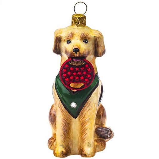 Joy to the World Yellow Lab with Crystal Fetching Disc Polish Dog Ornament Labrador Retriever