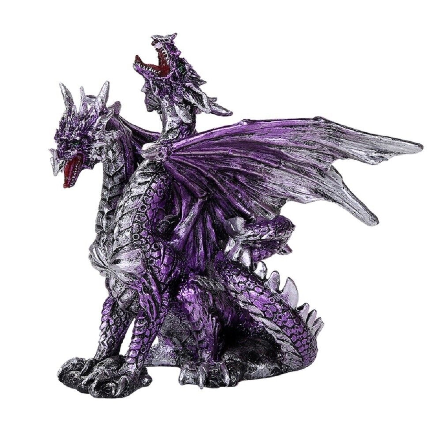 Metallic Purple Fantasy Double Headed Ferocious Dragon Figurine 4.75 inch