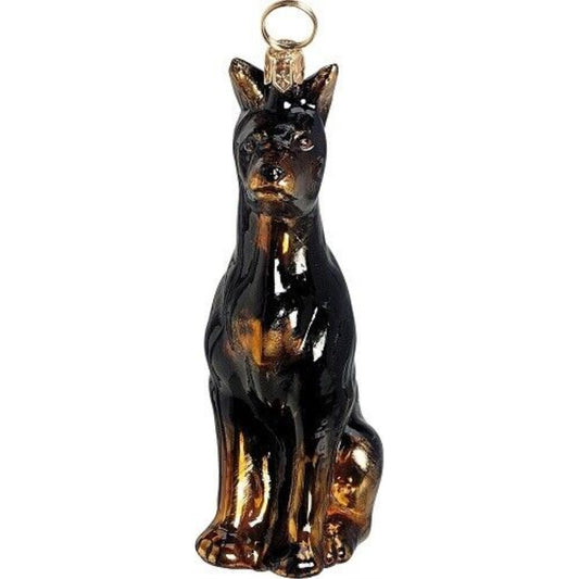 Joy to the World Doberman Dog Polish Blown Glass Christmas Ornament Decoration Made in Poland