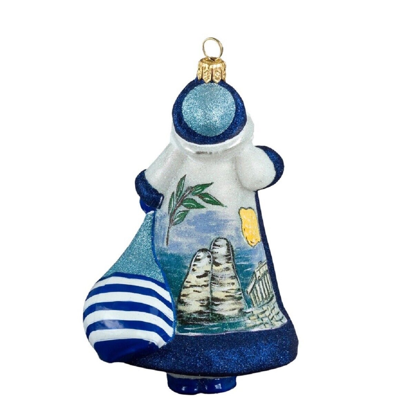Joy to the World Glitterazzi International Grecian Greece Santa Polish Glass Christmas Ornament