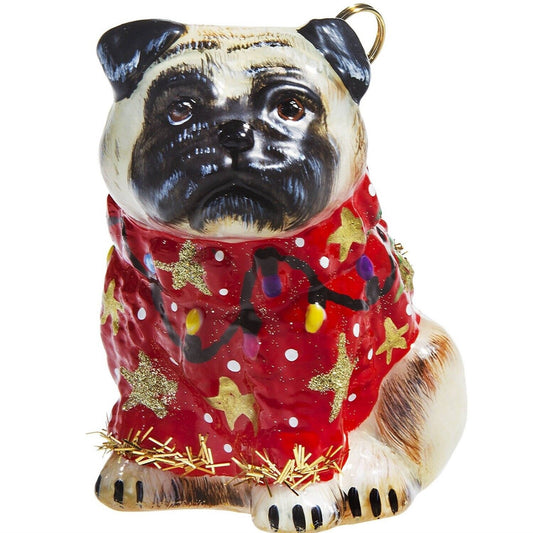 Joy to the World Pug Fawn in Ugly Christmas Sweater Dog Polish Tree Ornament Pet Decoration