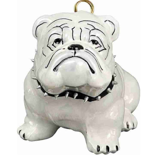 Joy to the World White Bull Dog with Black Studded Collar Polish Blown Glass Christmas Ornament