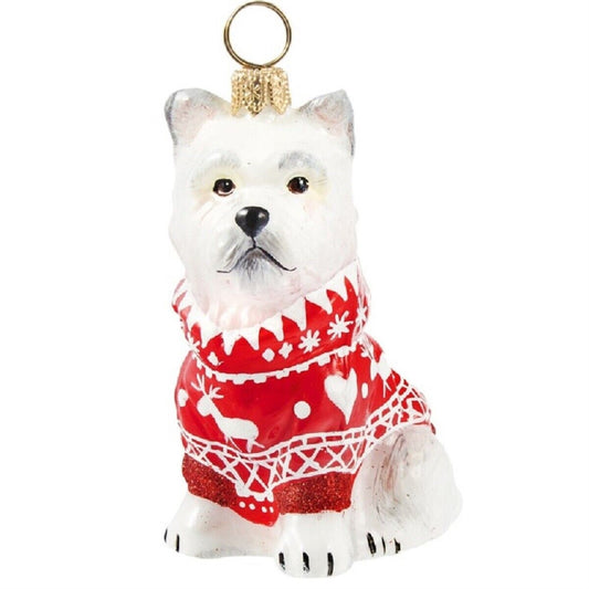 Joy to the World West Highland Terrier Westie in Nordic Sweater Polish Glass Christmas Ornament