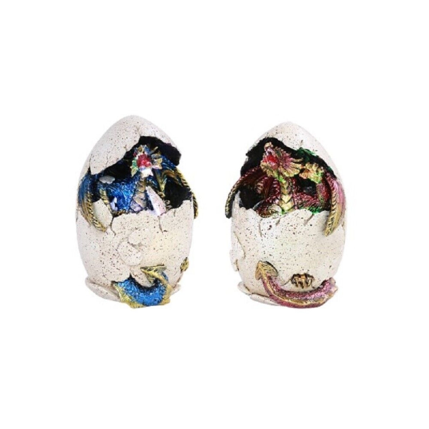 Colorful Red Blue Fantasy Egg Hatchling Baby Dragon Wyrmling Figurines Set of 2