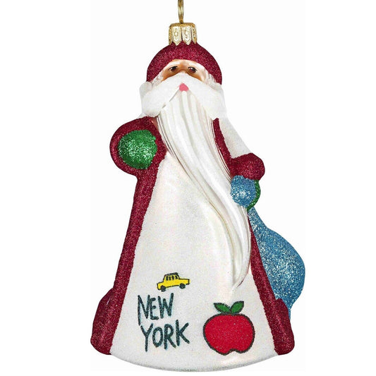 Joy to the World Glitterazzi Sidewalks of New York City Santa Polish Glass Christmas Ornament NYC