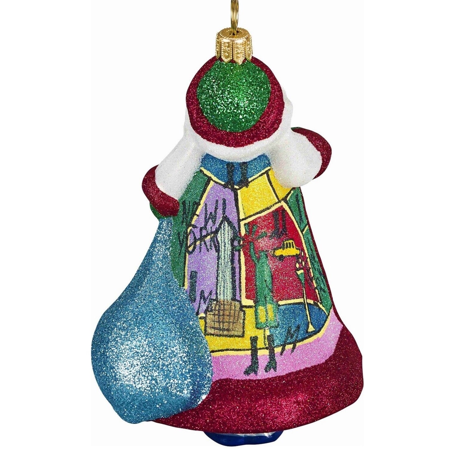 Joy to the World Glitterazzi Sidewalks of New York City Santa Polish Glass Christmas Ornament NYC