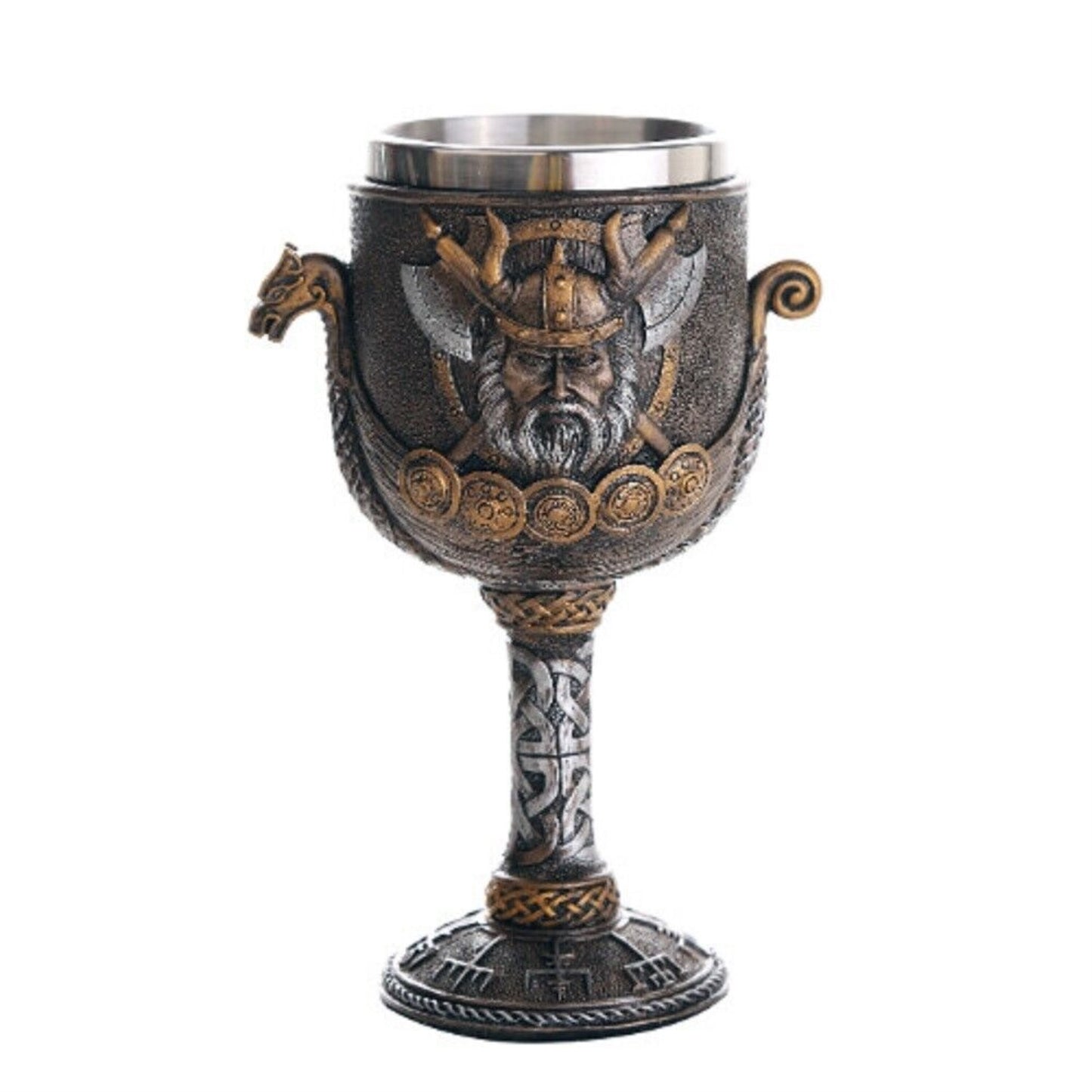 Viking Warrior Ship Ceremonial Wine Goblet Chalice Cup Resin Body Stainless Steel Cup 8 ounce