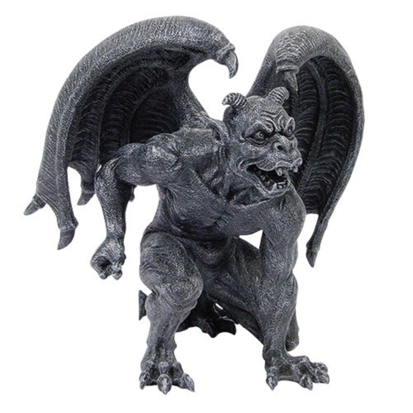 Short Devil Horned Gargoyle In Striking Position Resin Gothic Figurine