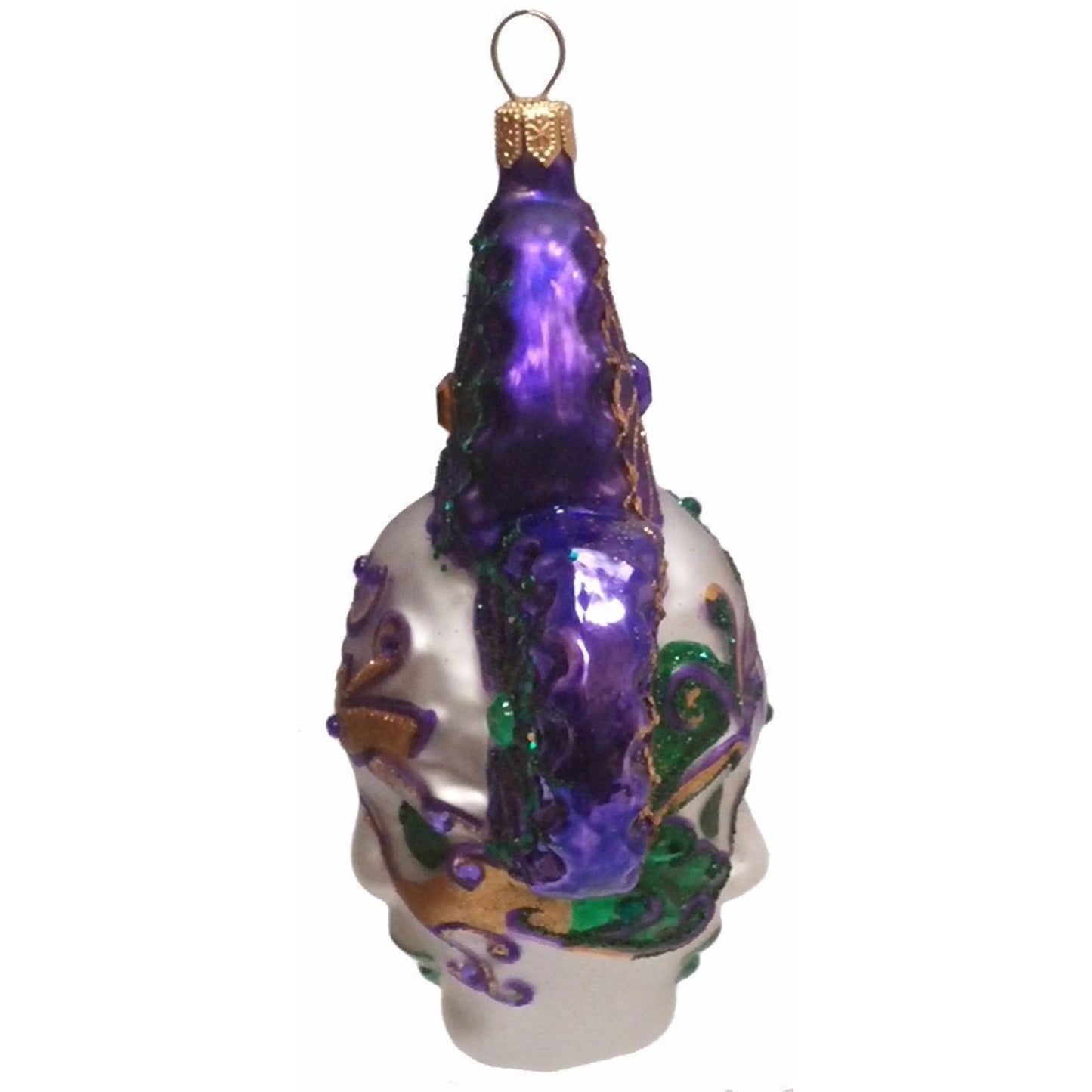 Pinnacle Peak Trading Green and Purple Venetian Mask Polish Blown Glass Christmas Ornament