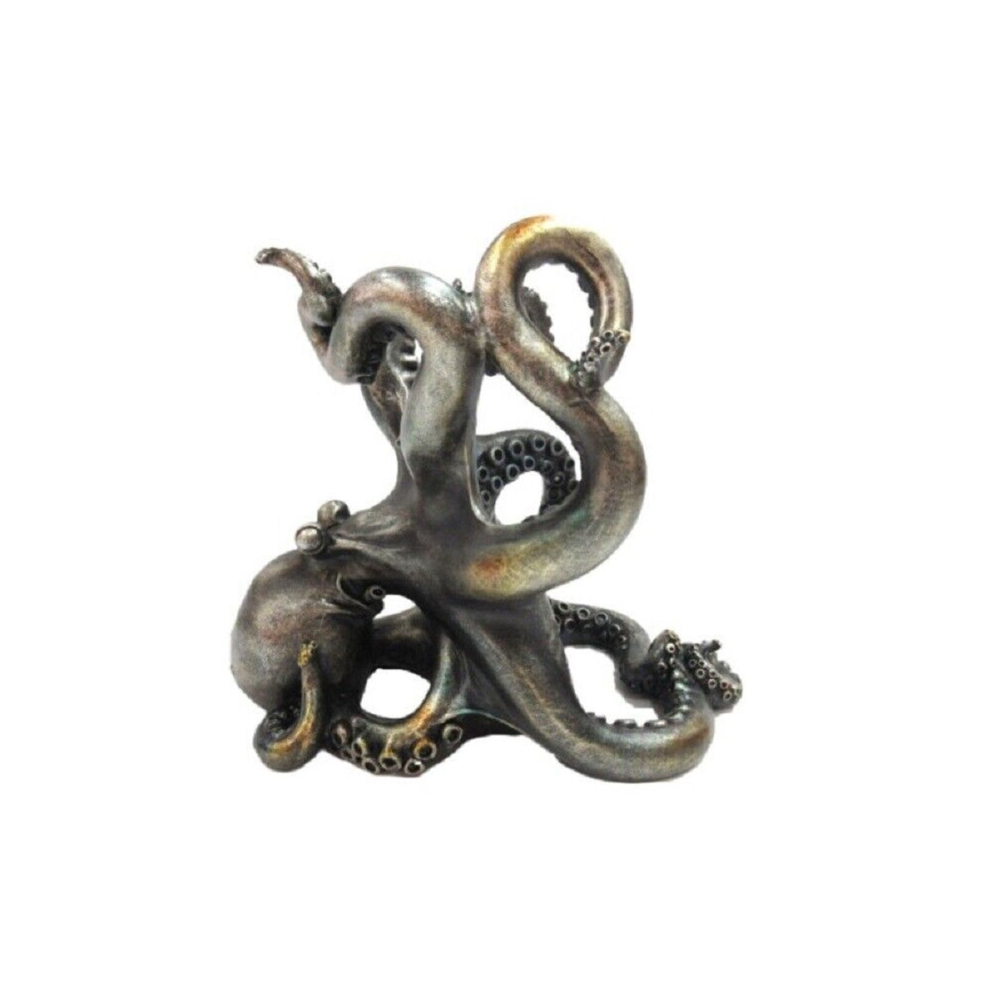 Rustic Silver Octopus Wine Bottle Holder 7.5 Inch Tall Tabletop Bar Counter Decorative Sculpture