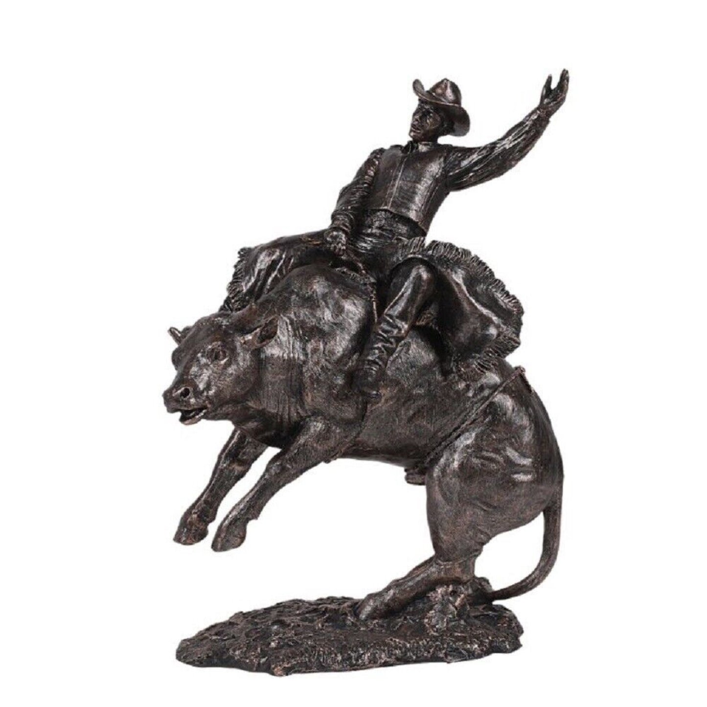 American Cowboy on Bull Bronze Color Resin Western Figurine 9.75 inch