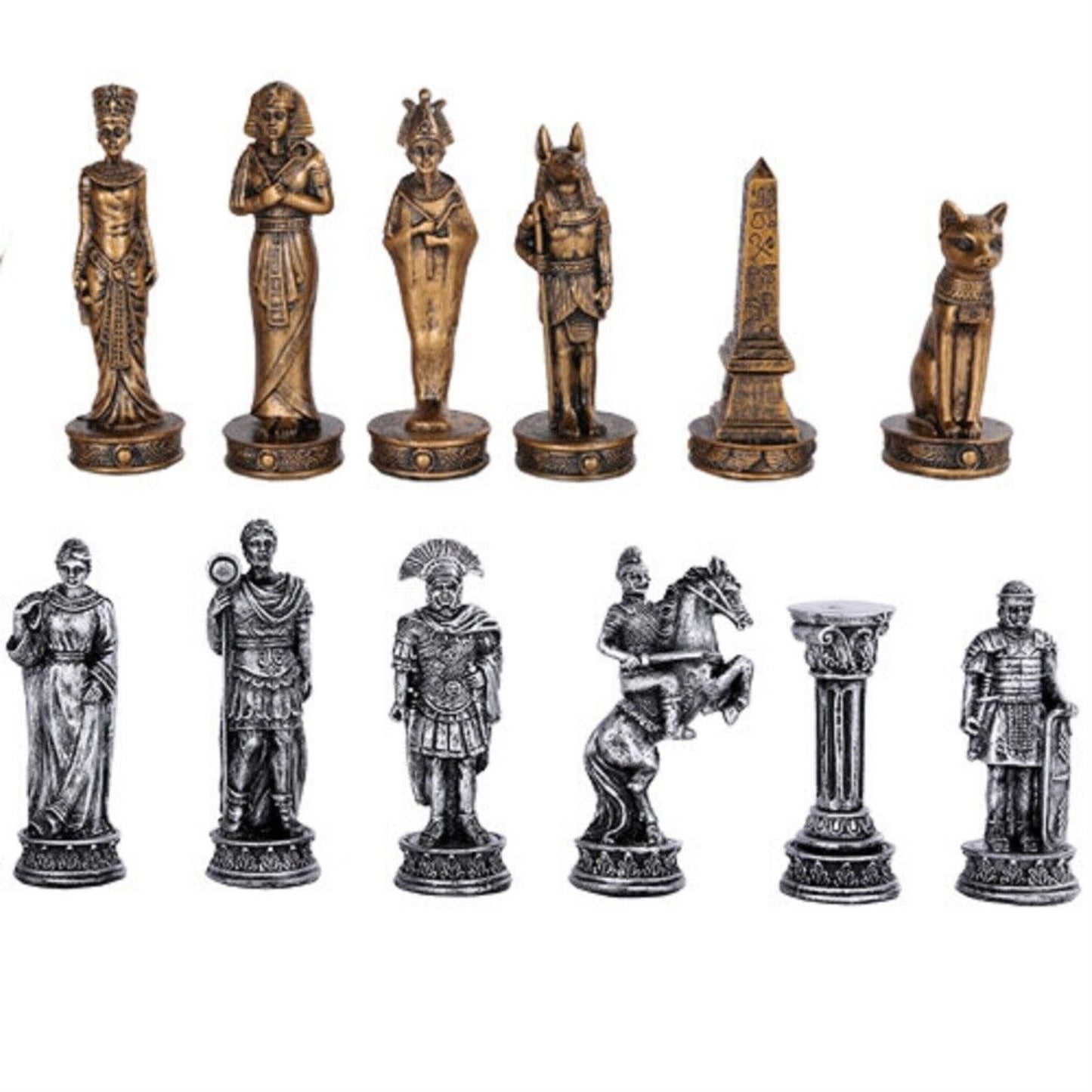 Romans Vs Egyptians Chess Set With Glass Board Set 17 x 17 inch