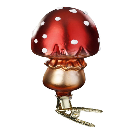 Inge Glas Forest Pointed Hat Mushroom Clip on  Glass Ornament FREE BOX 4.2 Inch