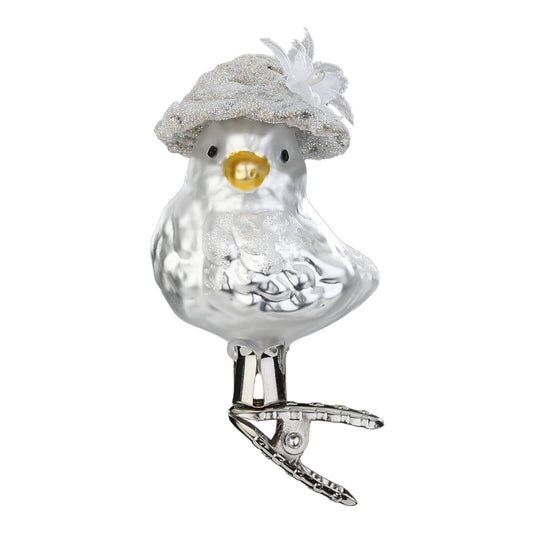 Inge Glas Bird Bride Clip on German Glass Ornament FREE BOX 2.6 Inch Silver