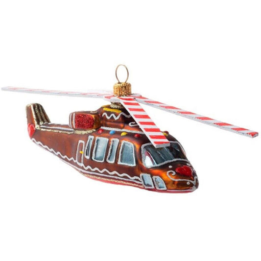 Joy To The World Gingerbread Helicopter Polish Glass Christmas Ornament
