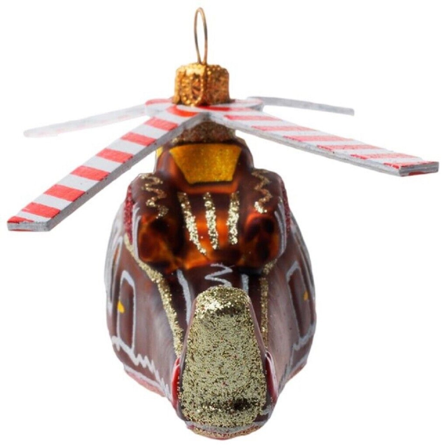 Joy To The World Gingerbread Helicopter Polish Glass Christmas Ornament