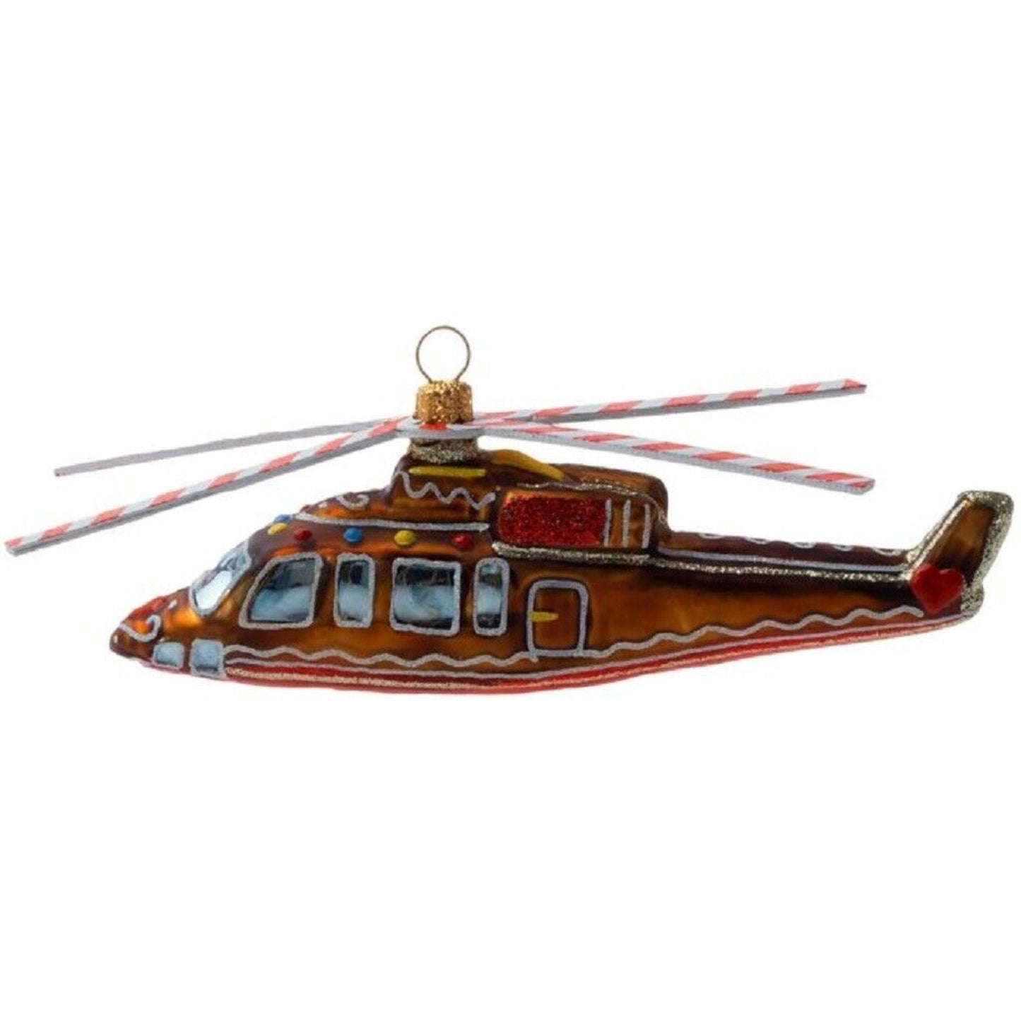Joy To The World Gingerbread Helicopter Polish Glass Christmas Ornament
