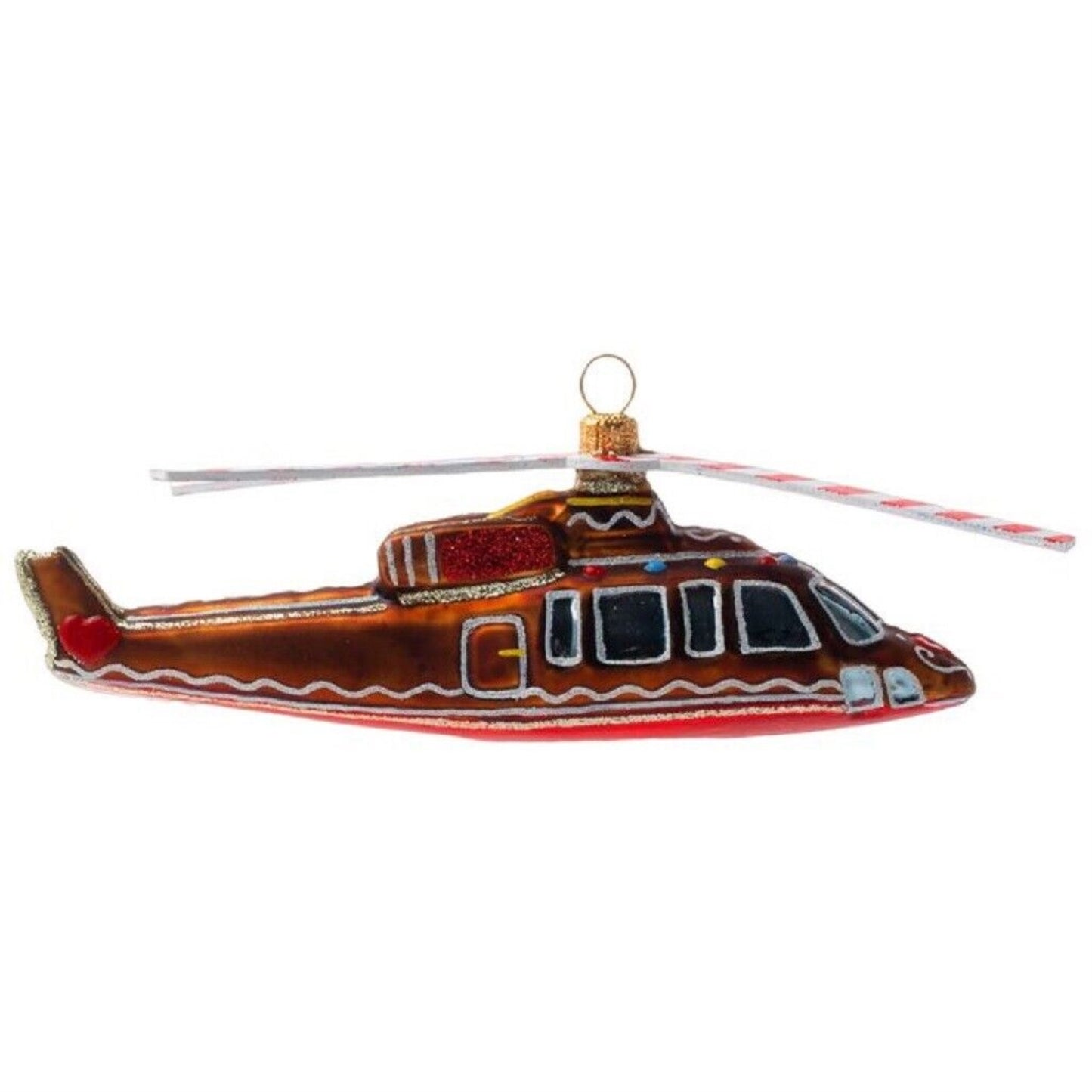 Joy To The World Gingerbread Helicopter Polish Glass Christmas Ornament