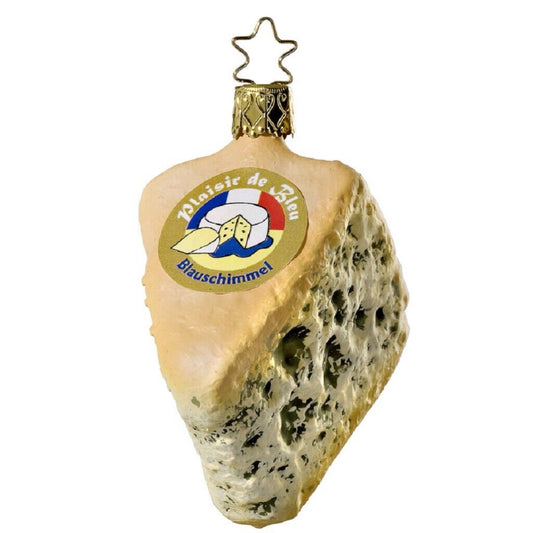 Inge Glas French Blue Cheese Slice Mouth Blown Glass German Christmas Ornament