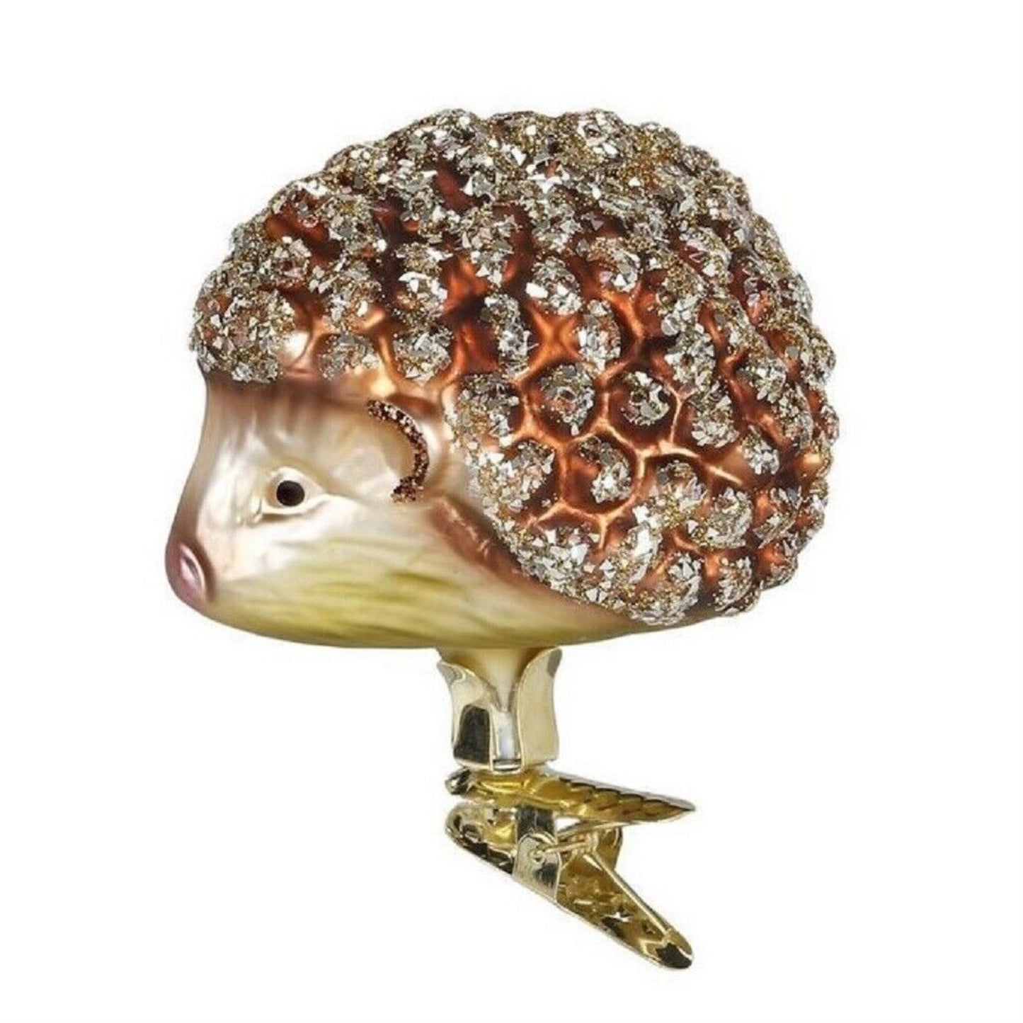 Inge Glas Hedgehog German Mouth Blown Glass Clip On Christmas Ornament FREE BOX
