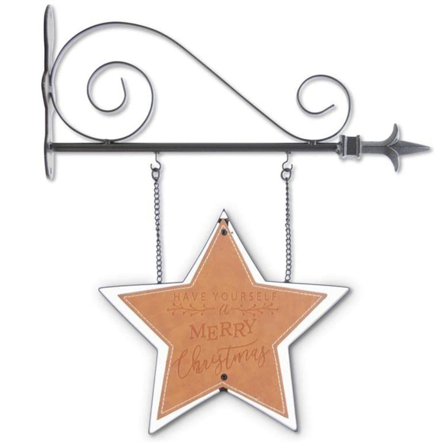 K&K Interiors Merry Christmas Star Leather and Metal Arrow Replacement Sign 10 inch - Arrow Sold Separately