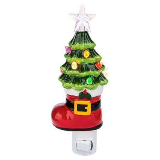 Ganz Santa Boot with Tree Christmas Night Light 6.5 Inch Multicolor