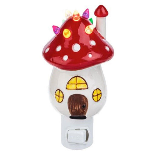 Ganz Christmas Red Toad Stool Mushroom House Ceramic Plug in Night Light 5 Inch