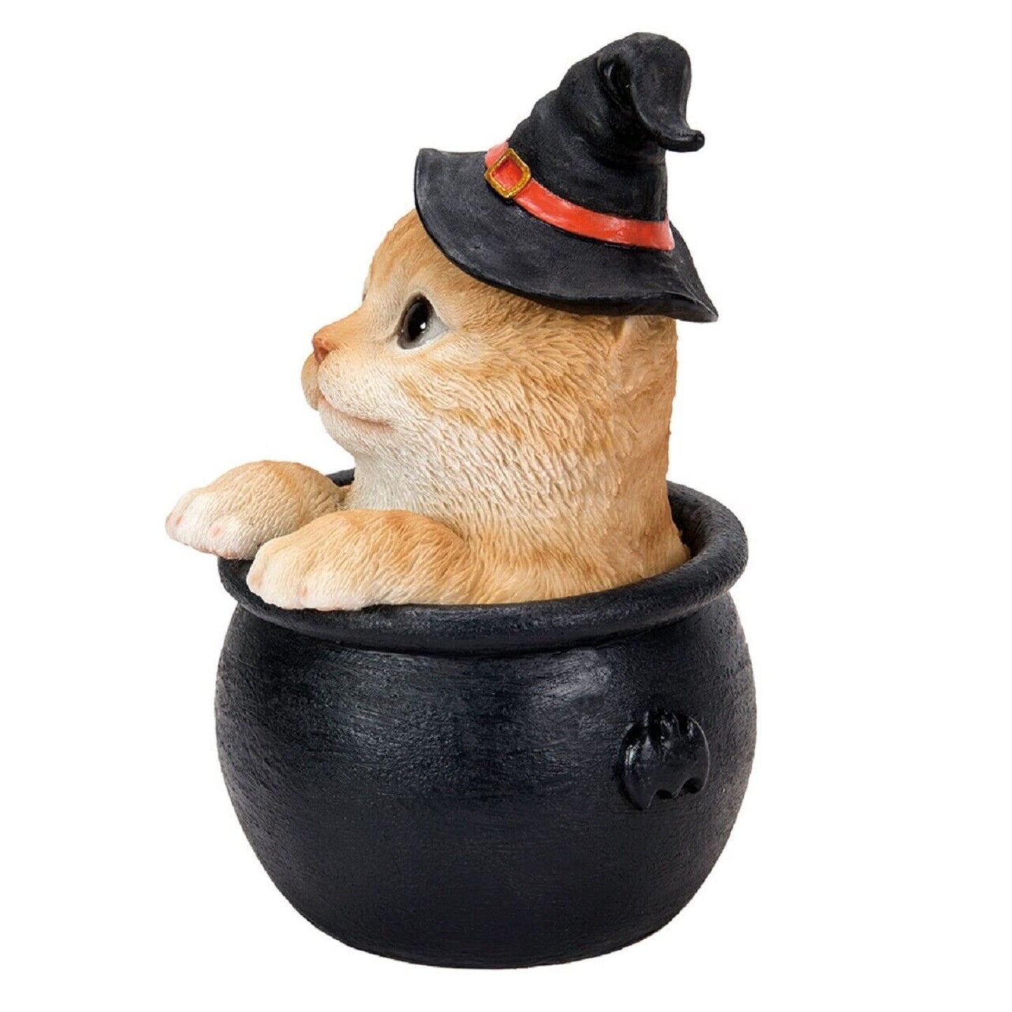 Orange Tabby with Witch Hat in Cauldron Halloween Figurine 6 Inch Multicolor